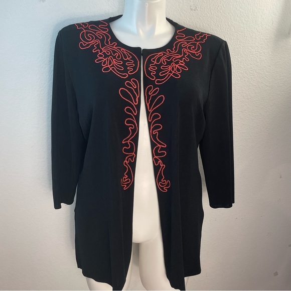 Ming Wang Womens 1x Black Coral Blazer Cardigan Sweater 3/4 Sleeve Open Front - Picture 2 of 12